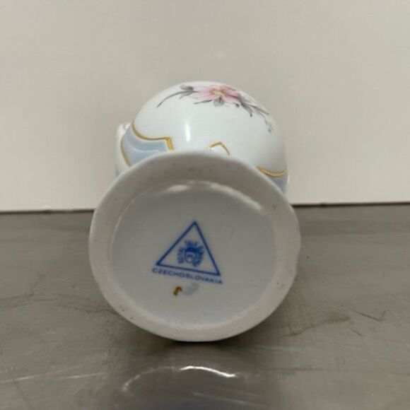 Vintage Royal Dux Bohemia Urn Vase Blue White Gold Pink Flower New Old Stock - - Picture 7 of 8